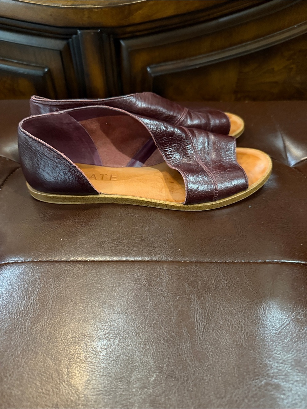 STATE Open-Toe Leather Sandals in Burgundy - Picture 2 of 3